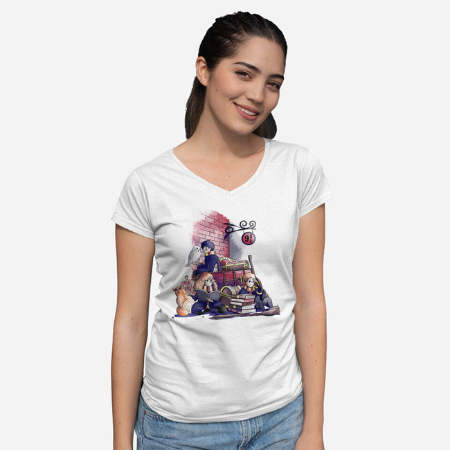 Way To School-womens v-neck tee-fanfabio