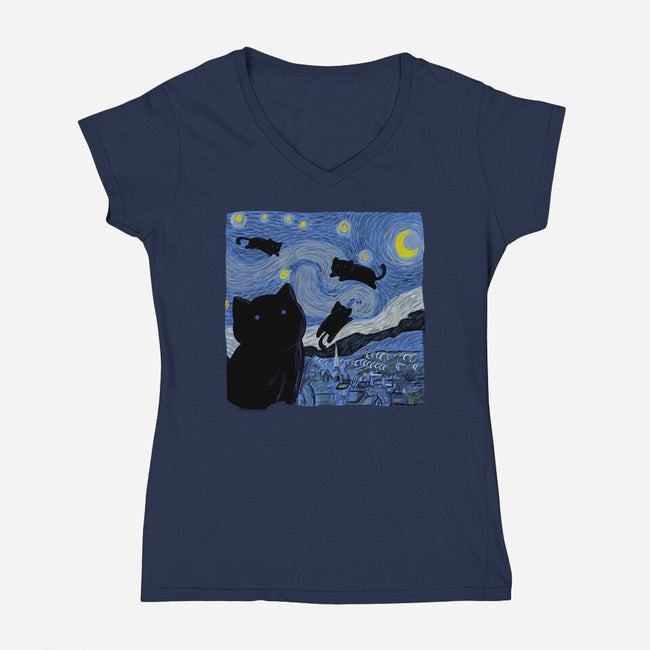 The Starry Cat Night-womens v-neck tee-tobefonseca