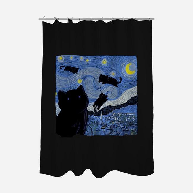 The Starry Cat Night-none polyester shower curtain-tobefonseca