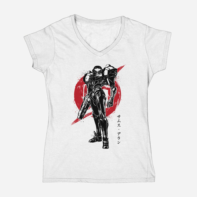 Galactic Bounty Hunter Sumi-E-womens v-neck tee-DrMonekers
