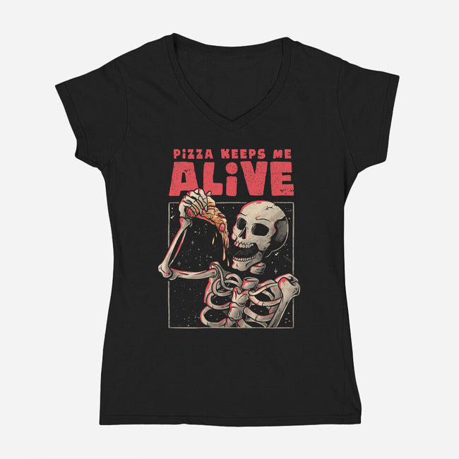 Pizza Keeps Me Alive-womens v-neck tee-eduely