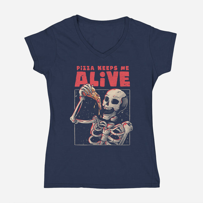 Pizza Keeps Me Alive-womens v-neck tee-eduely