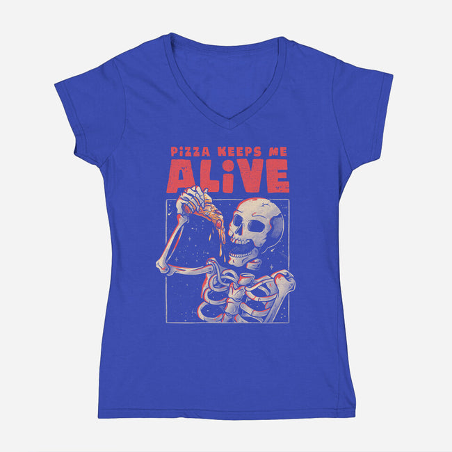 Pizza Keeps Me Alive-womens v-neck tee-eduely
