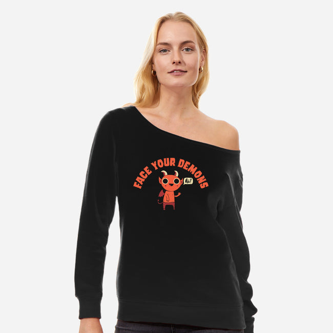 Face Your Demons-womens off shoulder sweatshirt-DinoMike