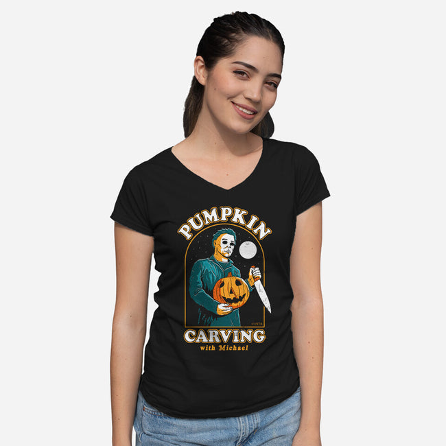 Carving With Michael-womens v-neck tee-DinoMike