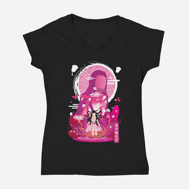 Nezuko Negative Space-womens v-neck tee-SwensonaDesigns