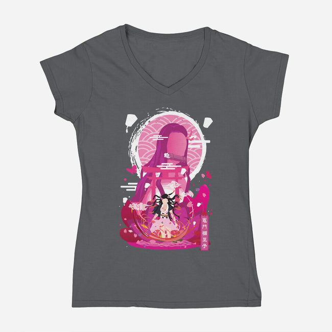 Nezuko Negative Space-womens v-neck tee-SwensonaDesigns