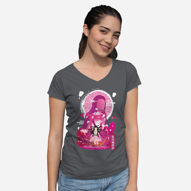 Nezuko Negative Space-womens v-neck tee-SwensonaDesigns