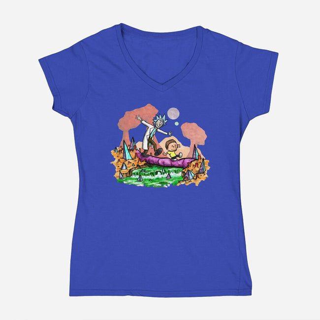Look Morty!-womens v-neck tee-NightWolf Studios