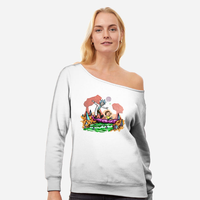 Look Morty!-womens off shoulder sweatshirt-NightWolf Studios