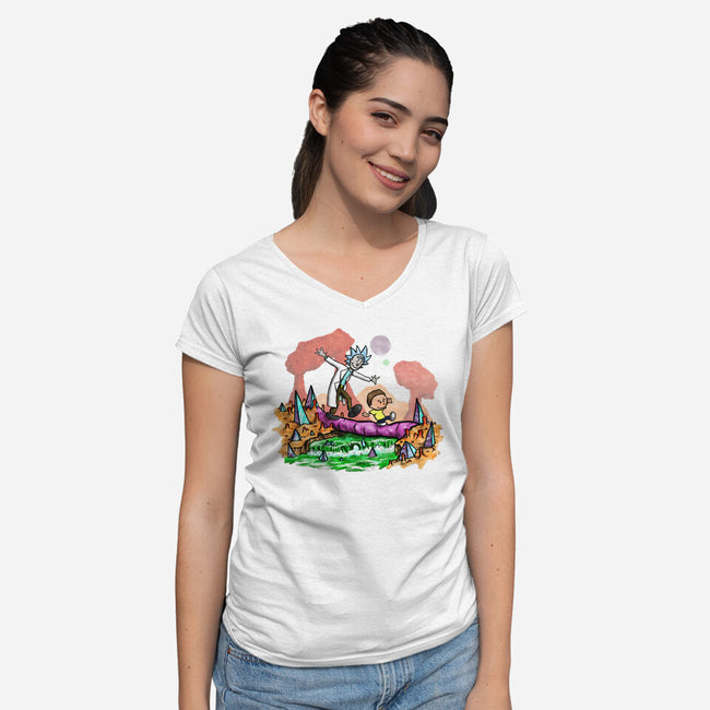 Look Morty!-womens v-neck tee-NightWolf Studios