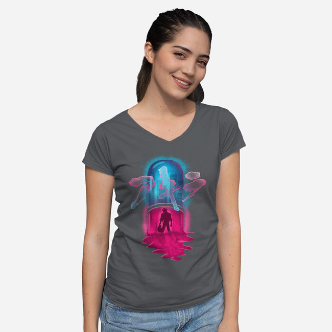 Neo-Tokyo Pill-womens v-neck tee-Wookie Mike
