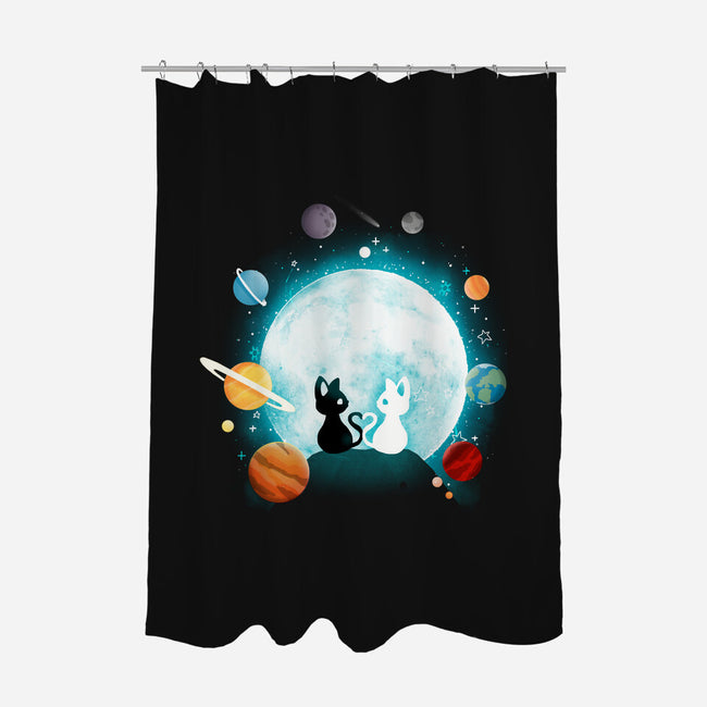 Moon Cat Planets-none polyester shower curtain-Vallina84