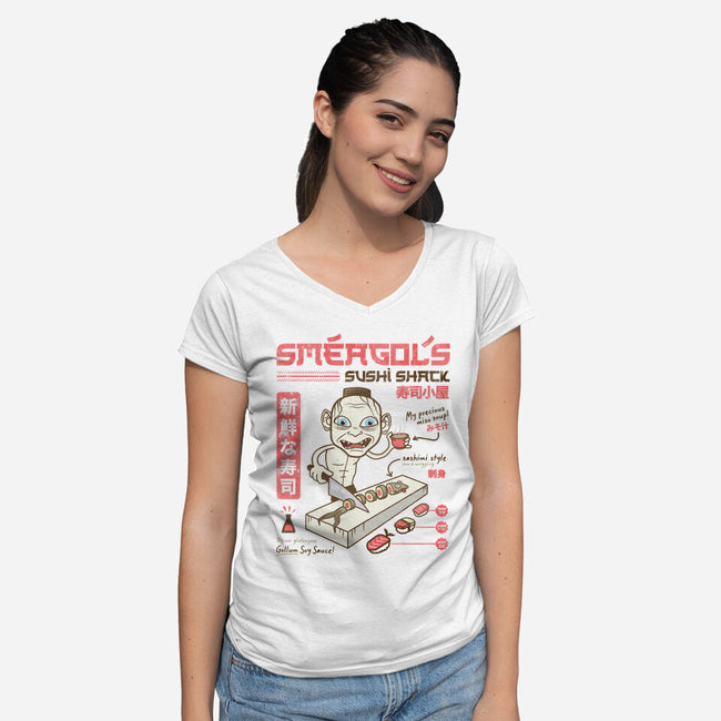 Smeagol's Sushi Shack-womens v-neck tee-hbdesign