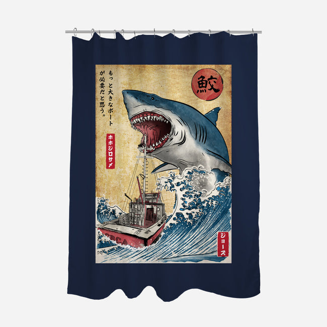 Hunting The Shark In Japan-none polyester shower curtain-DrMonekers