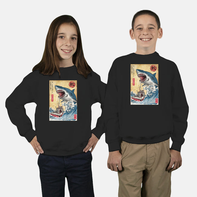 Hunting The Shark In Japan-youth crew neck sweatshirt-DrMonekers
