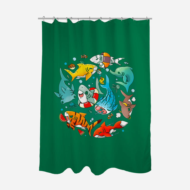 Summer Shark-none polyester shower curtain-Vallina84