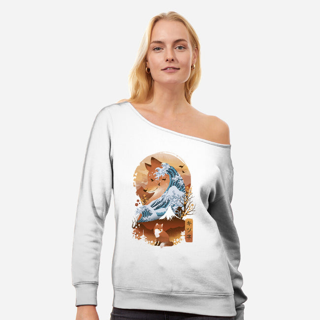 Kitsune Landscape-womens off shoulder sweatshirt-dandingeroz