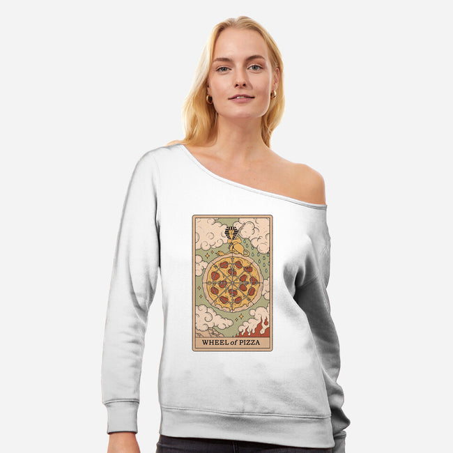 Wheel Of Pizza-womens off shoulder sweatshirt-Thiago Correa
