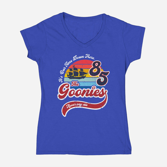 Goonies Never Say Die-womens v-neck tee-DrMonekers