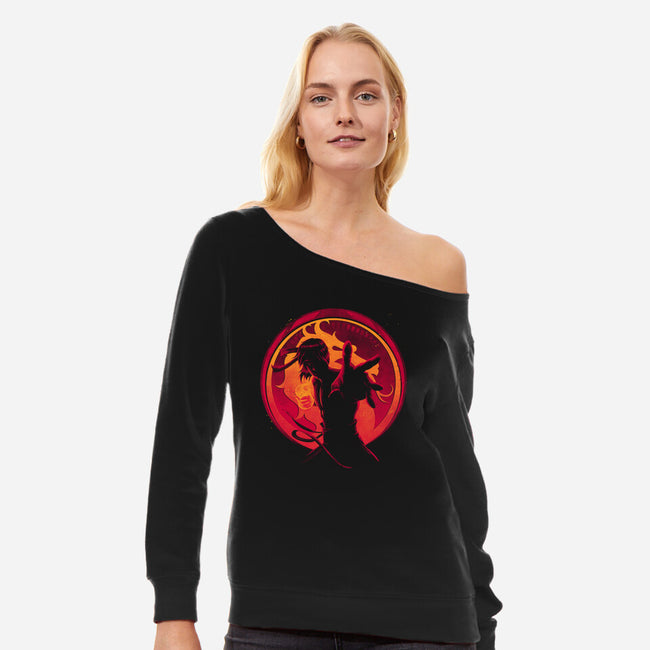 Flame Fist-womens off shoulder sweatshirt-teesgeex