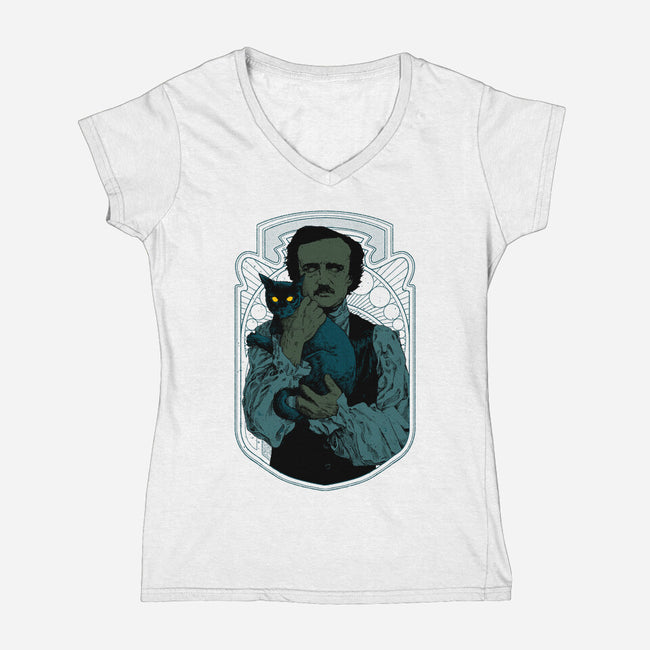 Poe And The Black Cat-womens v-neck tee-Hafaell