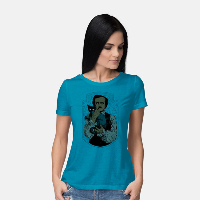 Poe And The Black Cat-womens basic tee-Hafaell