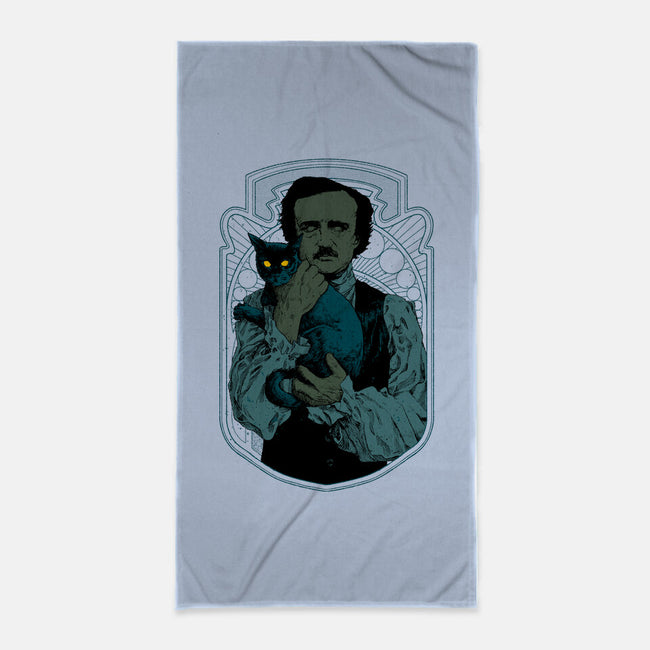 Poe And The Black Cat-none beach towel-Hafaell