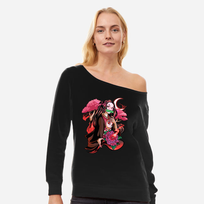 Cute Demon-womens off shoulder sweatshirt-heydale
