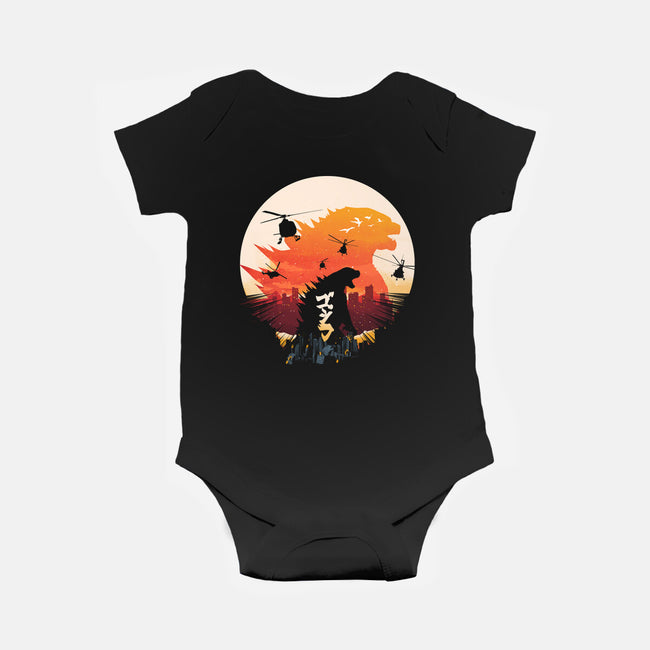 King Kaiju Sunset-baby basic onesie-dandingeroz