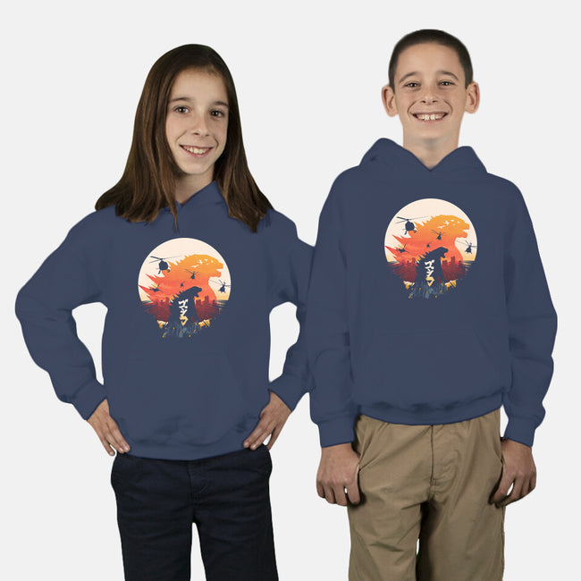 King Kaiju Sunset-youth pullover sweatshirt-dandingeroz
