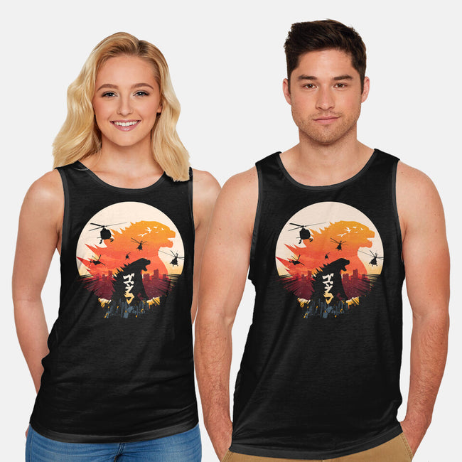 King Kaiju Sunset-unisex basic tank-dandingeroz