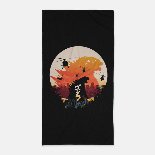 King Kaiju Sunset-none beach towel-dandingeroz