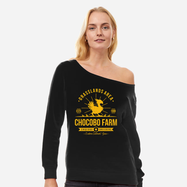 Chocobo Farm-womens off shoulder sweatshirt-Alundrart