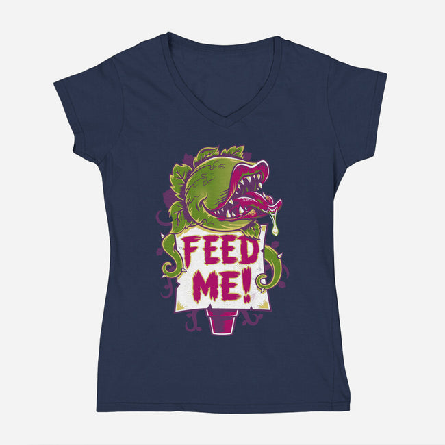 Feed Me Seymour!-womens v-neck tee-Nemons