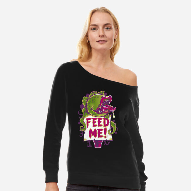 Feed Me Seymour!-womens off shoulder sweatshirt-Nemons