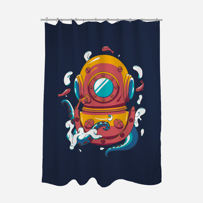Diving Octopus-none polyester shower curtain-Astoumix
