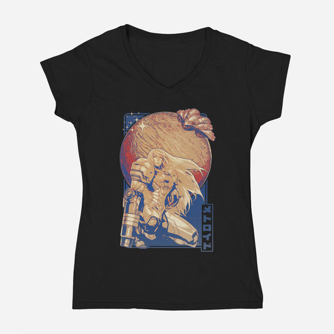 Interstellar Bounty Hunter-womens v-neck tee-Kakafuty