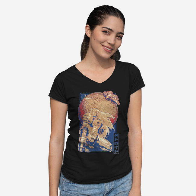 Interstellar Bounty Hunter-womens v-neck tee-Kakafuty