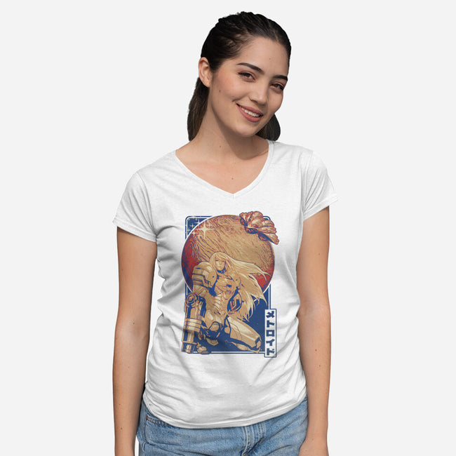 Interstellar Bounty Hunter-womens v-neck tee-Kakafuty