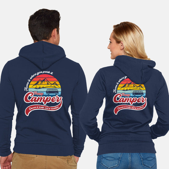 Happy Camper-unisex zip-up sweatshirt-DrMonekers