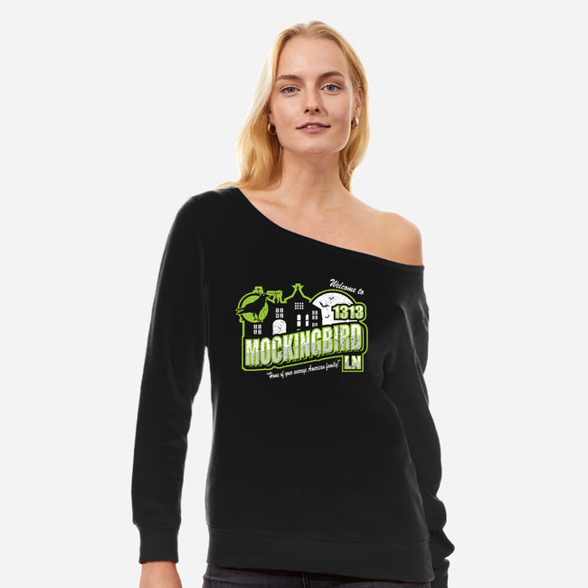 Welcome To Mockingbird Lane-womens off shoulder sweatshirt-jrberger