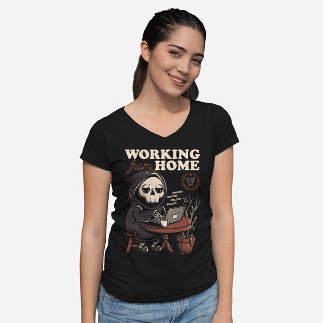 Working From Home-womens v-neck tee-eduely