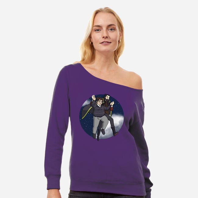 Flying With Guillermo-womens off shoulder sweatshirt-MarianoSan