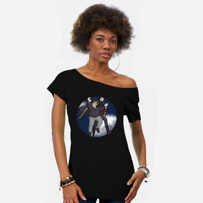 Flying With Guillermo-womens off shoulder tee-MarianoSan