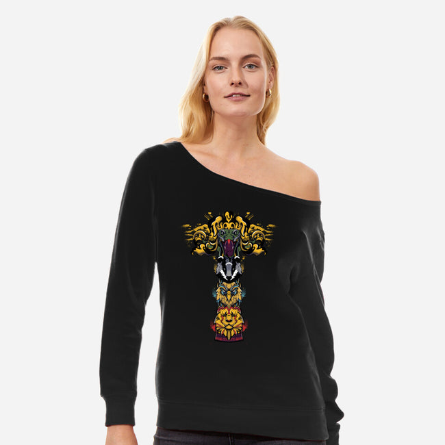 Totem Hogwarts Houses-womens off shoulder sweatshirt-fanfabio
