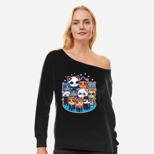 Jujutsu Cat-Sen-womens off shoulder sweatshirt-Domii