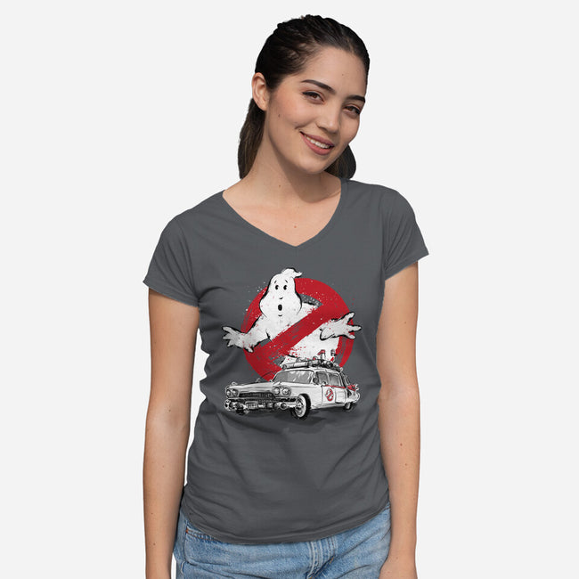Ecto-1 Sumi-E-womens v-neck tee-DrMonekers
