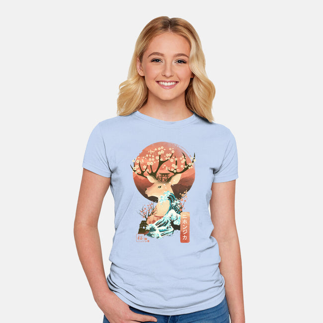 Sika Deer Landscape-womens fitted tee-dandingeroz