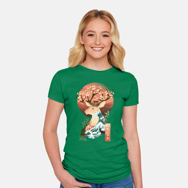 Sika Deer Landscape-womens fitted tee-dandingeroz